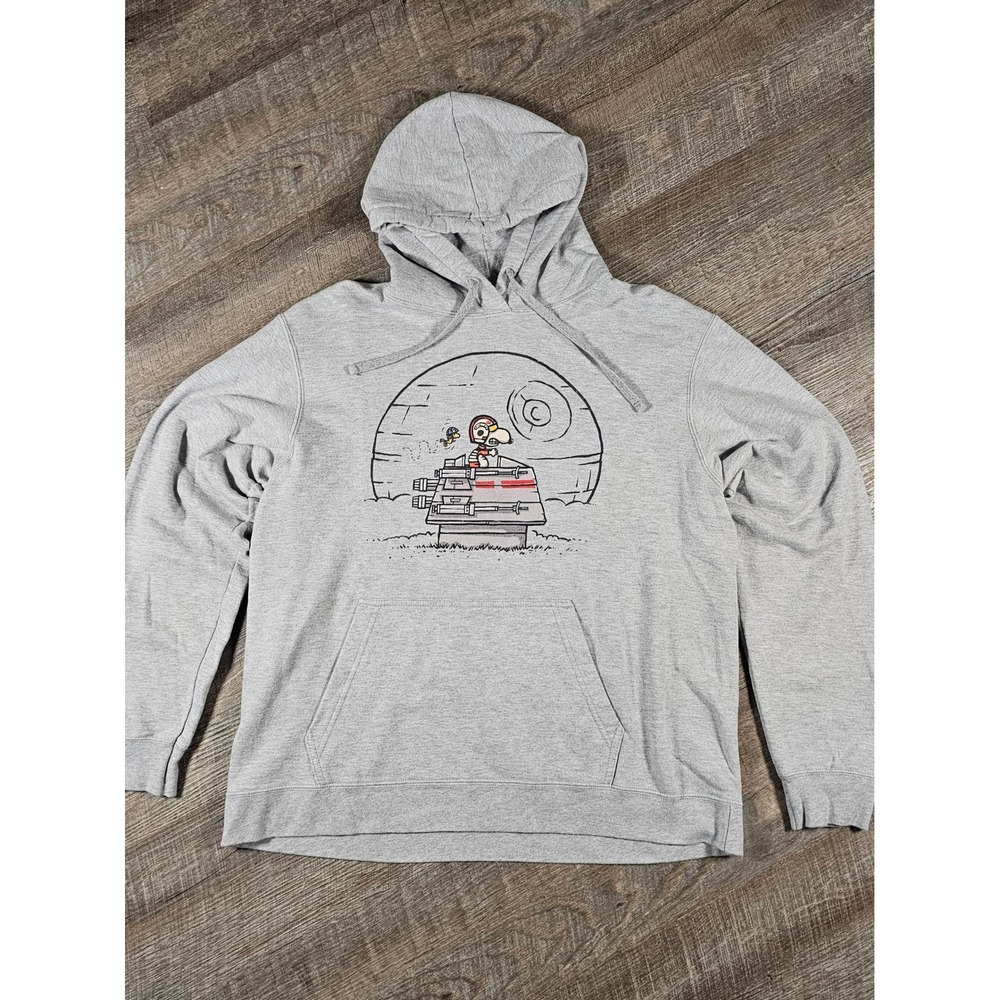 Peanuts Snoopy Star Wars Mashup Hoodie Gray Graphic Sweatshirt Mens XL